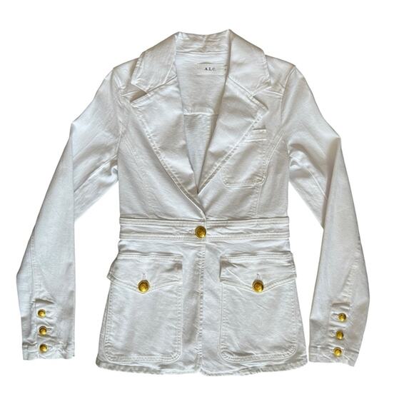 A.L.C. Women’s Amelia II White Denim Collared Gold One Button Blazer Jacket Sz 2 - Picture 13 of 14